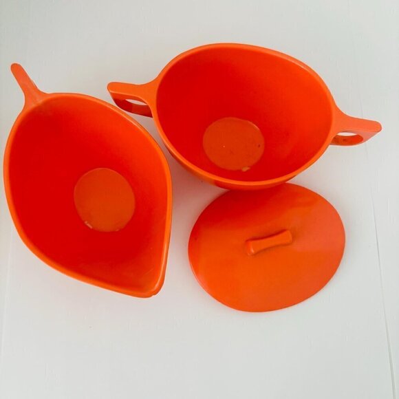 Vintage Coral Melmac Cream And Sugar Set Coffee Time Retro Kitsch Made In Canada - Picture 5 of 10